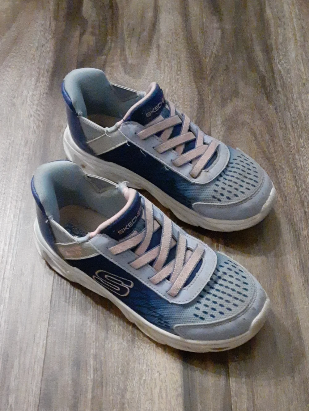 Skechers Girls Blue and Light Pink Slip-On Lace Sneakers